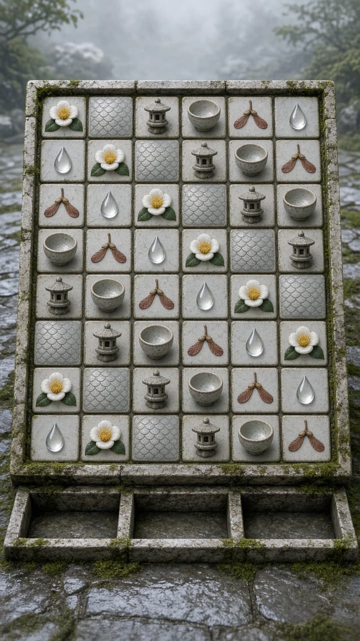 Mistglen opening board of courtyard tiles on wet stone
